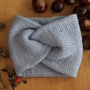 light blue grey wide earwarmer headband merino wool crochetarium