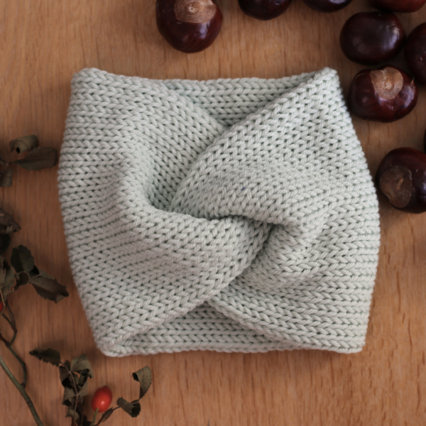 light green wide earwarmer headband merino wool crochetarium
