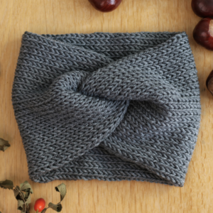 dark grey wide earwarmer headband merino wool crochetarium