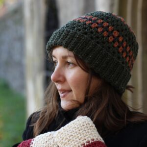 green tweed crochet ladies hat
