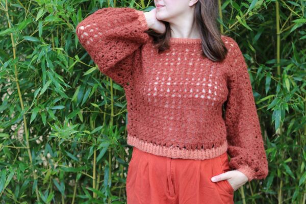 brushed alpaca silk crochet pullover sweater dark orange fall autumn light as a cloud